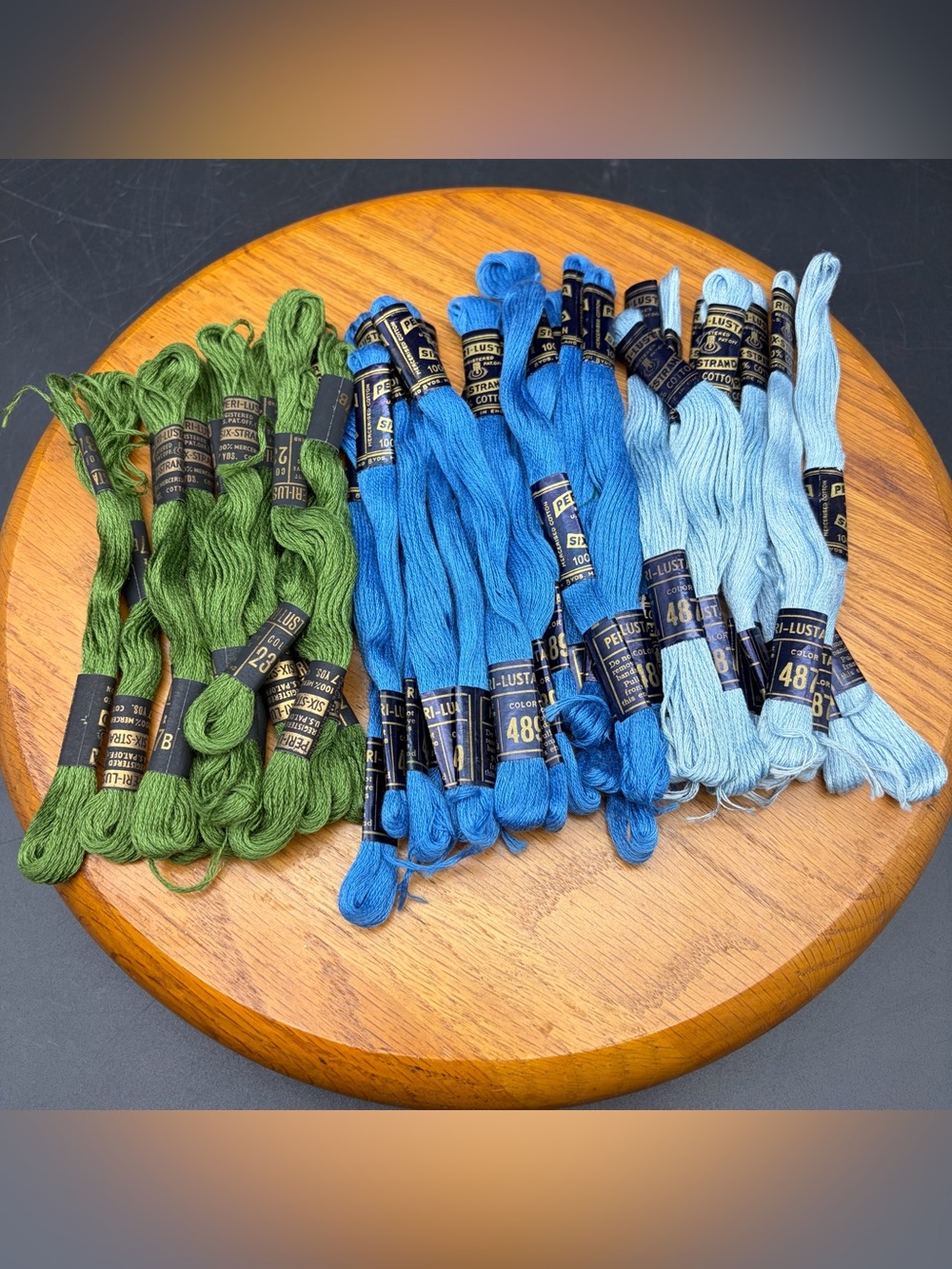 Vintage Peri-Lust Six Strand 100% Cotton Embroidery Floss Lot of 36 Blue & Green